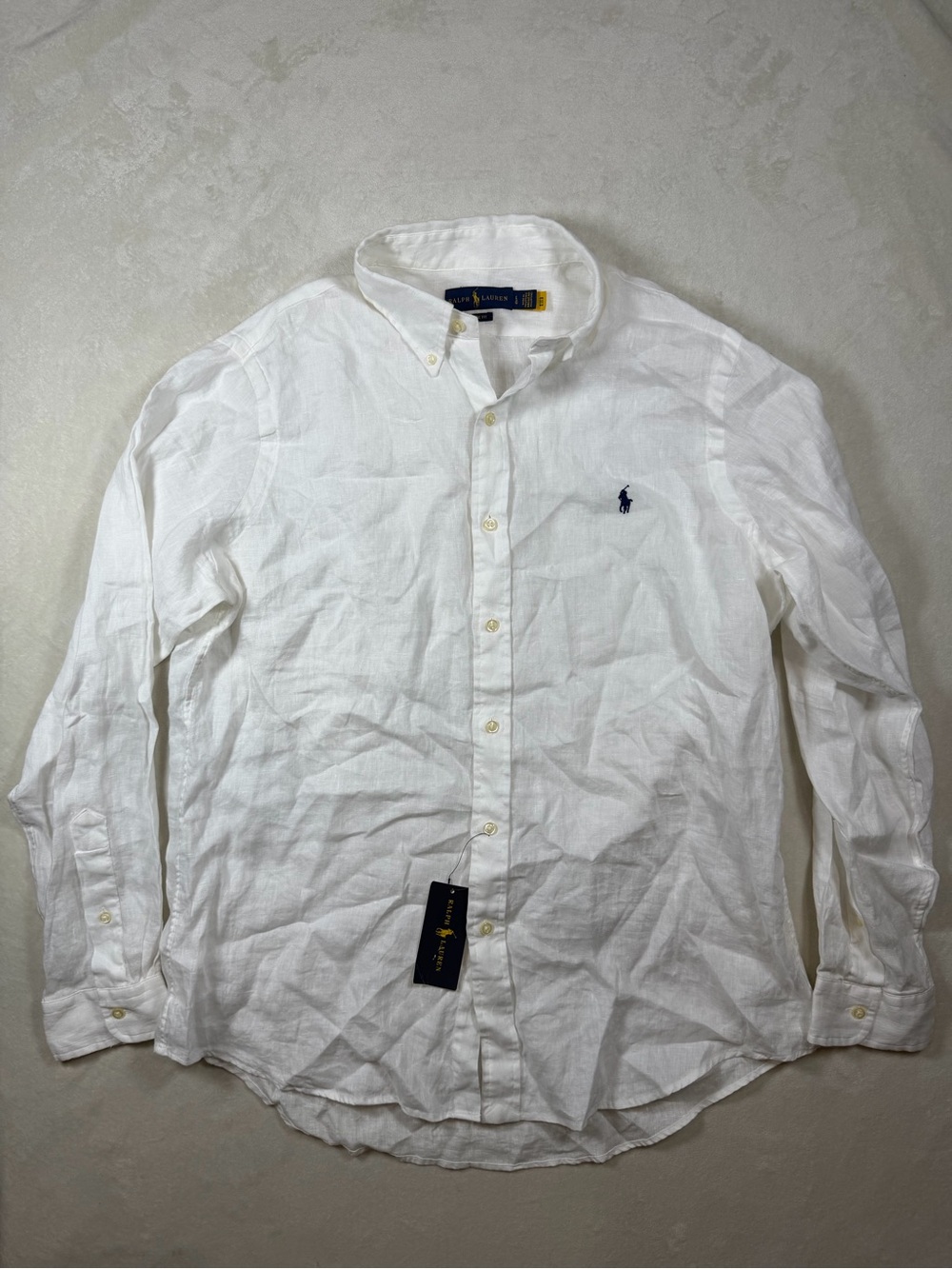 NWT Large Polo Ralph Lauren 100% Linen White Button-Down Shirt with Navy Pony